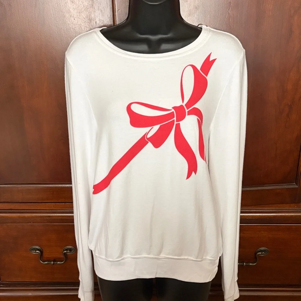 Wildfox White Sweater with Red Bow